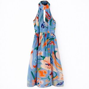 De Loreta Halter Midi Dress Keyhole Floral Size XS